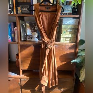Banana Republic midi tan goat suede wrap dress with belt